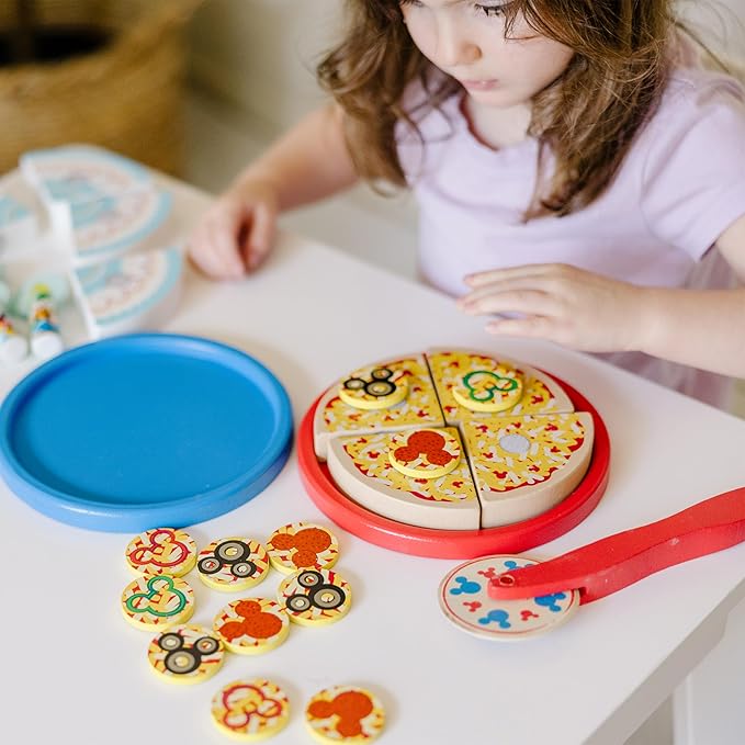 Melissa & Doug Mickey Mouse Wooden Pizza and Birthday Cake Set (32 pcs) - Play Food