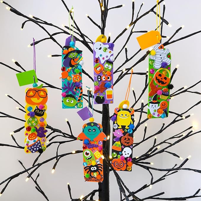 Winlyn 36 Sets Halloween Crafts Kits Fall Crafts DIY Halloween Bookmarks Ornaments Art Sets Bats Monster Jack-O'-Lantern Ghost Foam Stickers Arts and Crafts for Kids Classroom Activities Party Favors