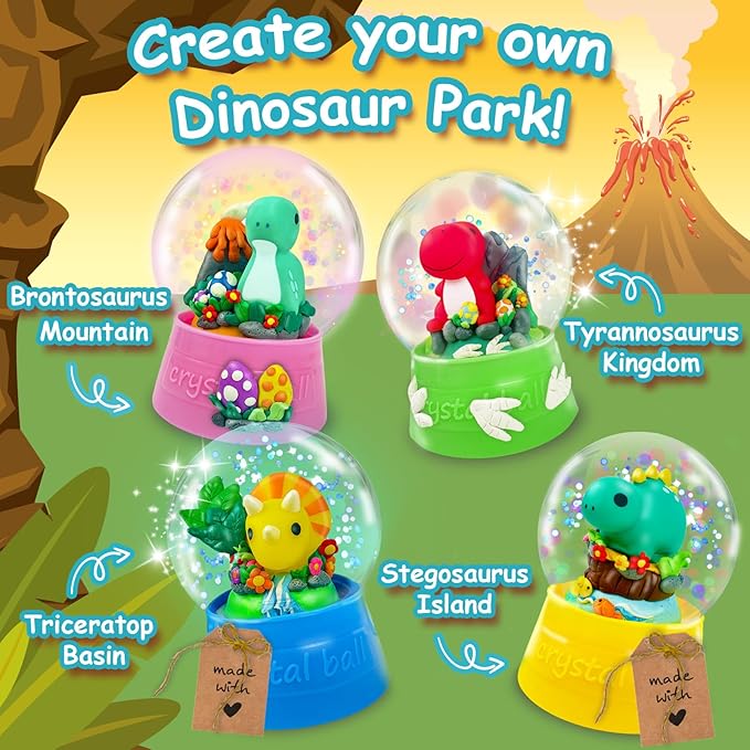 Dinosaur DIY Snow Globe Kit | Make Your Own Water Globe, Arts and Crafts for Kids Ages 4-8, STEM Activities for Kids Ages 5-7, Christmas Birthday, Activities for Girls Ages 8-12