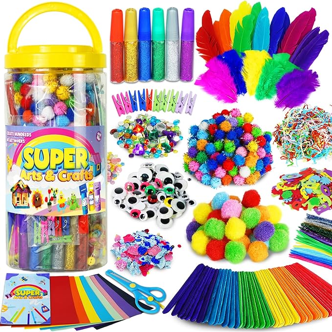 FUNZBO Arts and Crafts School Supplies for Kids - Kindergarten School Supplies Set with Glitter Glue Stick, Glue, Pipe Cleaners Craft and Kids' Scissor, Gifts for Girls and Boys Age 4+ (X-Large)