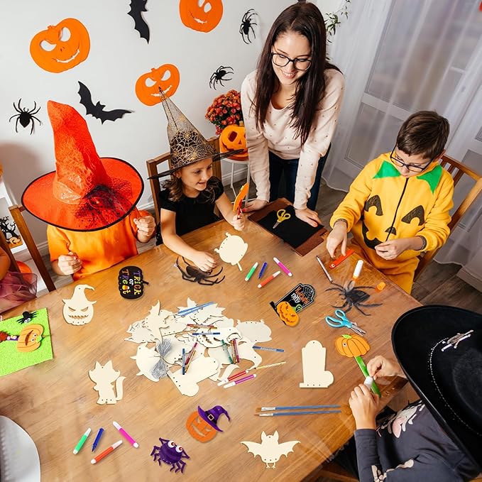 gisgfim 16 Pack Halloween Wind Chime Kits Crafts for Kids Make Your Own Ghost Wind Chime Wooden DIY Arts and Crafts for Halloween Party School Classroom Decoration Supplies Birthday Favors