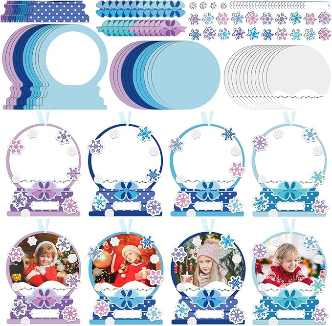 Barydat 24 Set Snow Globe Picture Frame Craft Kits Paper Winter Crafts for Kids Bulk Christmas Tree Ornament Winter Photo Frame Crafts for Home Classroom Activities Xmas Party Decoration