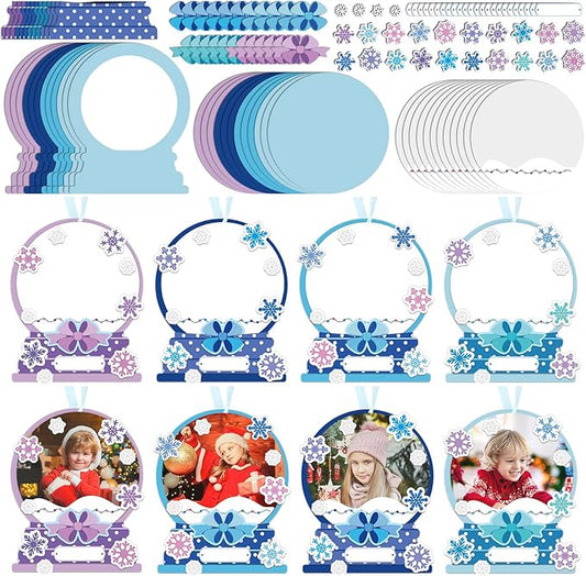 Barydat 24 Set Snow Globe Picture Frame Craft Kits Paper Winter Crafts for Kids Bulk Christmas Tree Ornament Winter Photo Frame Crafts for Home Classroom Activities Xmas Party Decoration