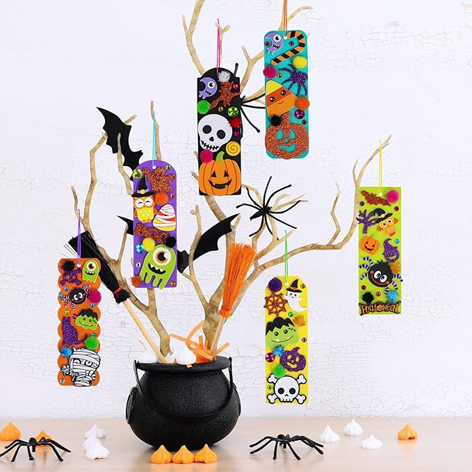 Winlyn 36 Sets Halloween Craft Kits Halloween Crafts Fall Kids Crafts DIY Halloween Bookmarks Art Sets Pumpkin Jack-O'-Lantern Bats Monster Foam Stickers Arts and Crafts for Kids Classroom Activities