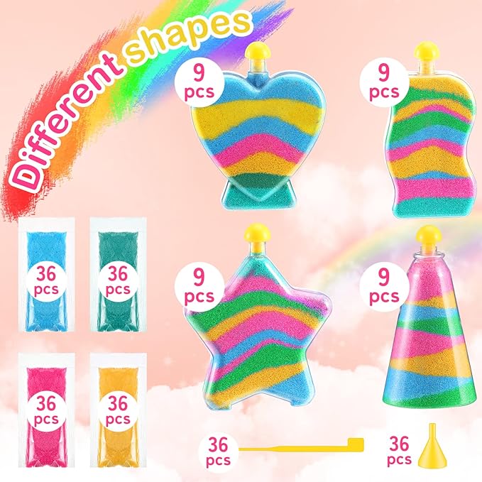 Deekin 12 Sets Sand Art Kits for Kids Create Your Own Clear Sand Art Bottles with Funnels and Sticks, DIY Colored Bottles Crafts for Boys Girls