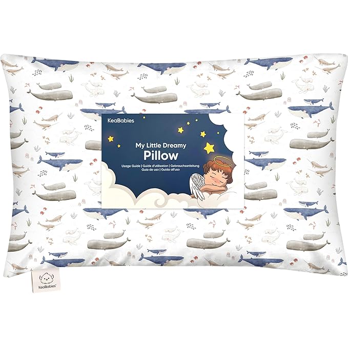 Toddler Pillow with Pillowcase - 13x18 My Little Dreamy Pillow, Organic Cotton Toddler Pillows for Sleeping, Kids Pillow, Travel Pillows, Mini Pillow, Nursery Pillow, Toddler Bed Pillow (Marine)