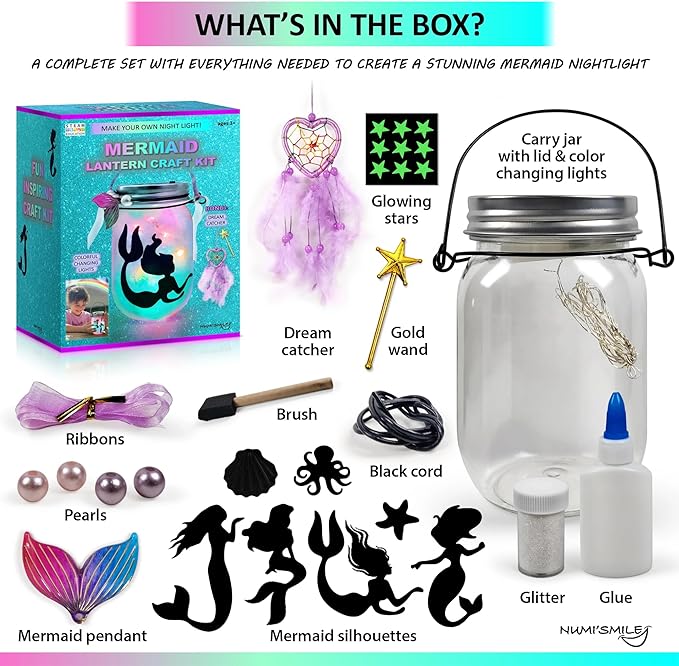 Mermaid Toy Lantern Night Light Craft Kit, Birthday Gifts for Kids, DIY Mermaids Arts and Crafts, Gift for Girls Ages 3 4 5 6 7 8-12 Years, Stem Toys
