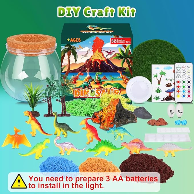 Dinosaur Toys for Boys - Dinosaur Terrarium Kit for Kids - Christmas Birthday Gifts for Boys Ages 4 5 6 7 8 Year Old - Light Up DIY Dinosaur Arts and Crafts for Boys and Kids