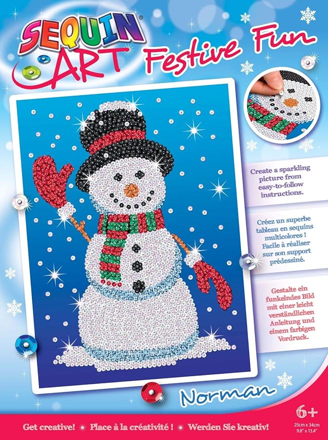 Sequin Art Red Norman The Snowman, Sparkling Arts and Crafts Kit; Creative Crafts for Adults and Kids