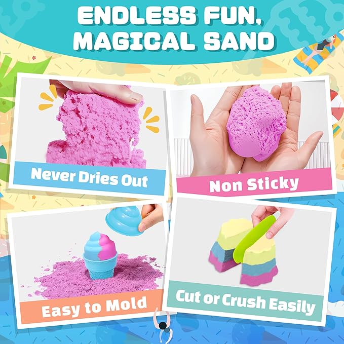 Sensory Bin - Baking & Ice Cream Making Set with 3.3lb Play Sand, Waffle Cake Molds and Sand Tools, Ice Cream Toy Shop, Gifts for Girls & Boys