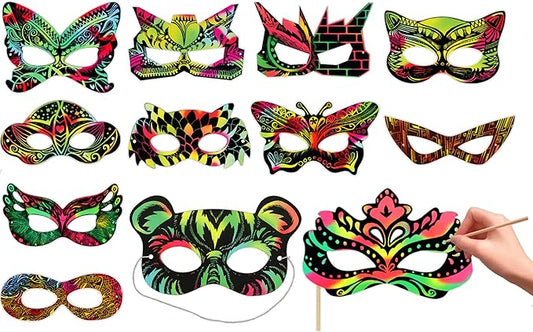 VHALE 24 Sets Rainbow Scratch Paper Art Superhero Masks, Dress Up Halloween Costumes, Creative Classroom Arts and Crafts, Fun Drawings, Travel Toys, Party Favors for Kids