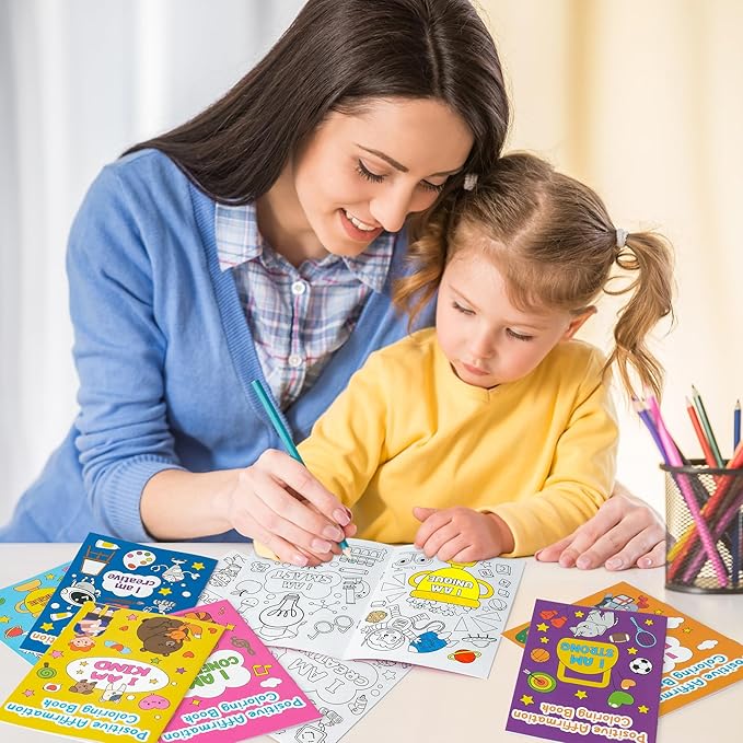Dvbonike 24Pcs Positive Affirmation Coloring Books - Promote Confidence DIY Color-in Pages Booklet Bulk Drawing Motivational Stress Relieving Party Supplies for School Classroom Rewards Gift for Kids