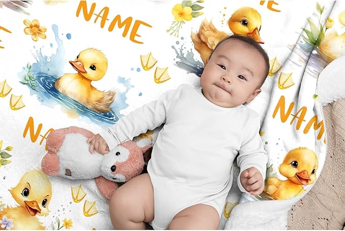 Aparajita Custom Name Flower and Ducks Adult Duck Blanket Kids Funny Blanket Suitable for Bedroom Bed Sofa Crib Couch Chair Outdoor All Season Items That Yellow Duck Lovers Will Love 60"x50"for Teens