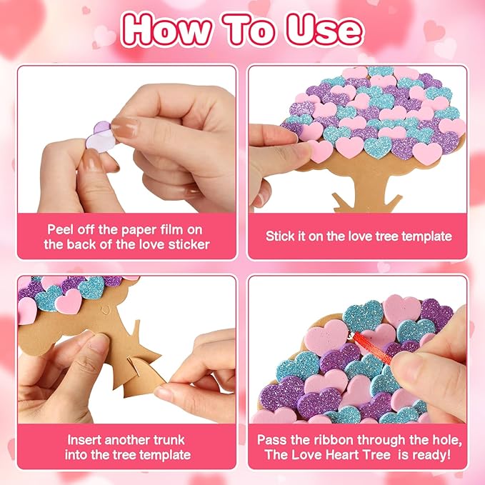 Fennoral 12 Pack Mother's Day Craft Kits for Kids Make You Own Love Heart Tree Foam Stickers DIY Mother's Day Arts and Crafts for Girls Boys Art Project Valentine's Day Gifts Mothers Day Decorations