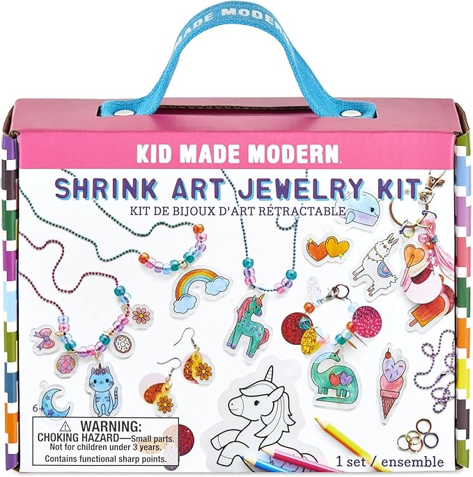 Kid Made Modern - Jewelry Making Kit - Shrink Art Charms - 180 Pieces Set - DIY Kids Crafts - Bulk Craft Set - Create Your Own Art - Includes Art & Jewelry Charm Supplies - Ages 6+