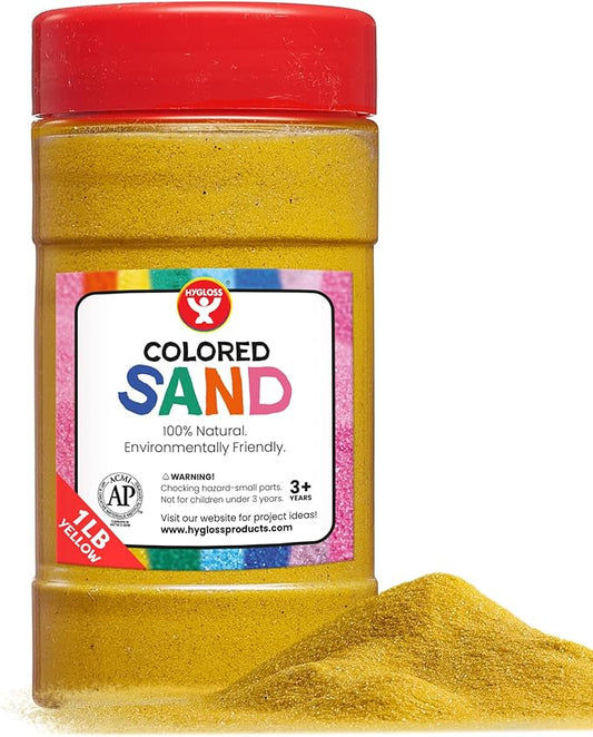 Hygloss Products Colored Play Sand - Assorted Colorful Craft Art Bucket O' Sand, Yellow, 1 lb