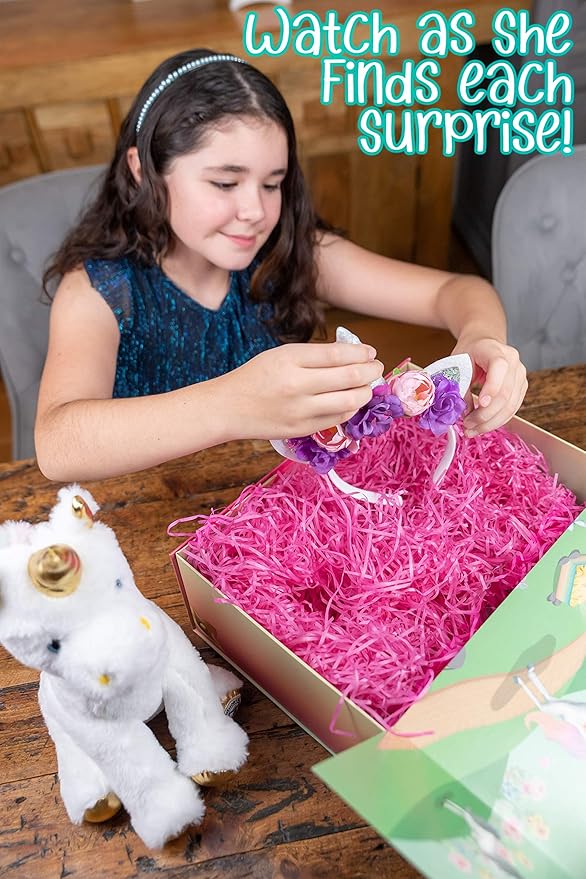 The Memory Building Company Kids Toys - Large Unicorn Surprise Box for Girls and Boys w/Unicorn Plush, Coloring Book and Markers, Jewelry and Horn Headband - Awesome Gift for Girls Age 6 & Up