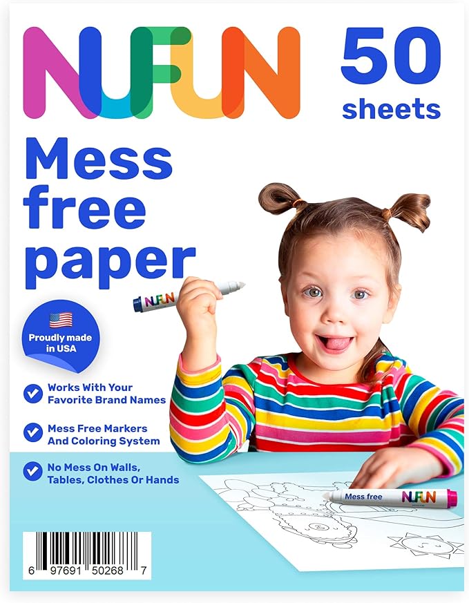 NuFun Activities Mess Free Paper - Kids Create No Mess Wonders with Special Coloring Paper, Gift for Kids, 50 Blank Pages