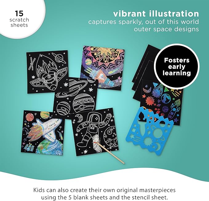 Crocodile Creek Space Sparkle Scratch Art 6 Piece Set, 1 EA