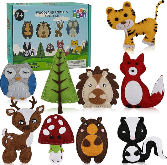 MOMOTOYS Kids Sewing Kit for Kids, Fun & Educational Woodland Animals Sew Craft Set for Boys and Girls Ages 8-12, Complete Beginner Sewing Kit with Felt Plushie for Creative DIY Projects
