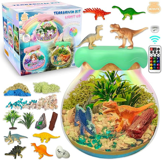 Dinosaur Gift for Boys Dinosaur Terrarium Kit for Kids Birthday Gift for Boy Ages 4 5 6 7 8-12 Year Old Light-Up Kit Crafts DIY Arts Toys Dinosaur Toys for Girls Birthday Ideas Present for Kids