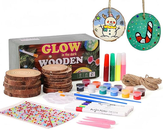 Wood Painting Art Kits for Kids - Arts and Crafts for Kids Ages 6-9 8-12, Gifts for Girls Boys Art Supplies, Glow in The Dark Wooden Painting Set, Birthday Party Activities