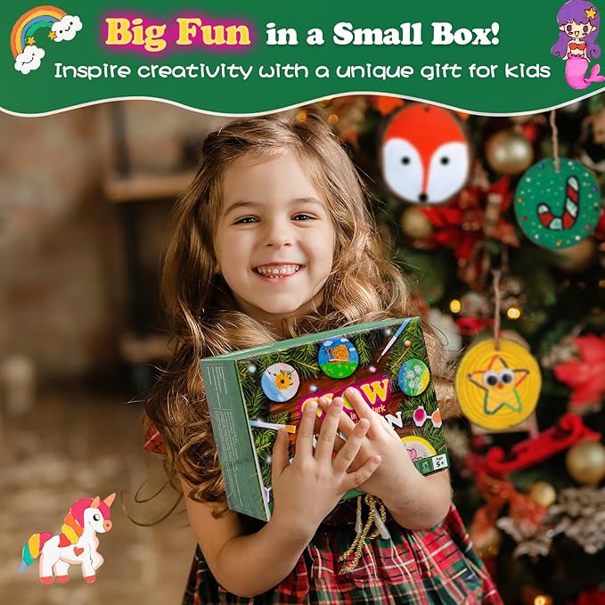 Wood Painting Art Kits for Kids - Arts and Crafts for Kids Ages 6-9 8-12, Gifts for Girls Boys Art Supplies, Glow in The Dark Wooden Painting Set, Birthday Party Activities