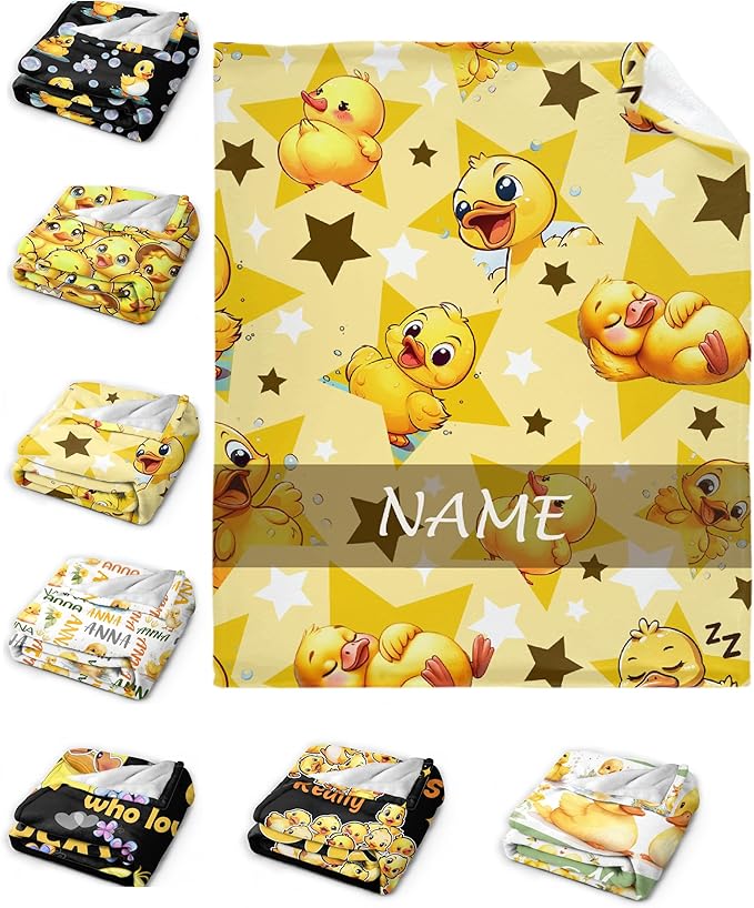 Custom Name Yellow Star Ducks Adult duck Blanket Kids Funny Blanket Suitable for Bedroom bed sofa Crib Couch Chair outdoor All Season Items That Yellow Duck Lovers Will Love 90”×120 ”for Family