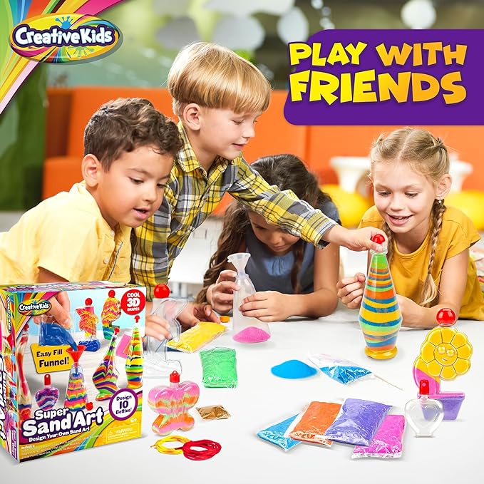 Creative Kids Sand Art Activity Kit for Kids-10 Sand Art Bottles &10 Colored Cool Sand Bags+Glitter Sand-Create Your Own Sand Art-DIY Arts & Crafts Gifts for Kids Boys Girls Age 6+ Packaging May Vary
