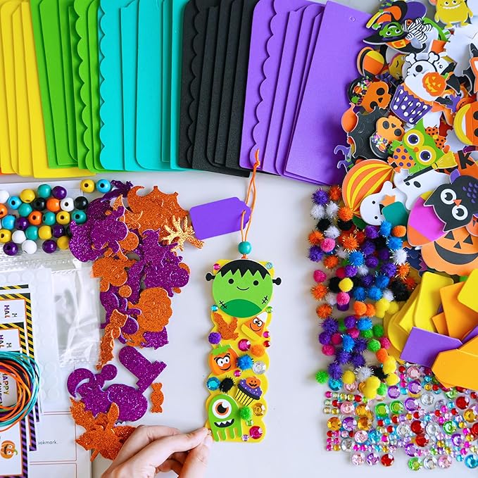 Winlyn 36 Sets Halloween Crafts Kits Holiday Fall Kids Crafts DIY Halloween Bookmarks Ornaments Art Sets Bats Monster Ghost Foam Stickers Arts and Crafts for Kids Classroom Activities Party Favors
