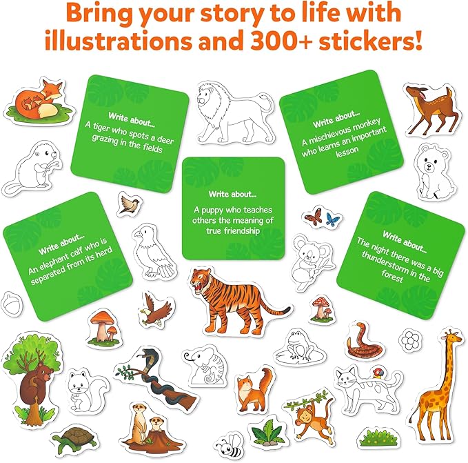 Skillmatics Storybook Art Kit - Animal Adventures Art Kit for Kids, Write & Create Storybooks, Creative Activity for Boys & Girls, DIY Kit, 150+ Stickers, Gifts for Ages 5, 6, 7, 8, 9, 10