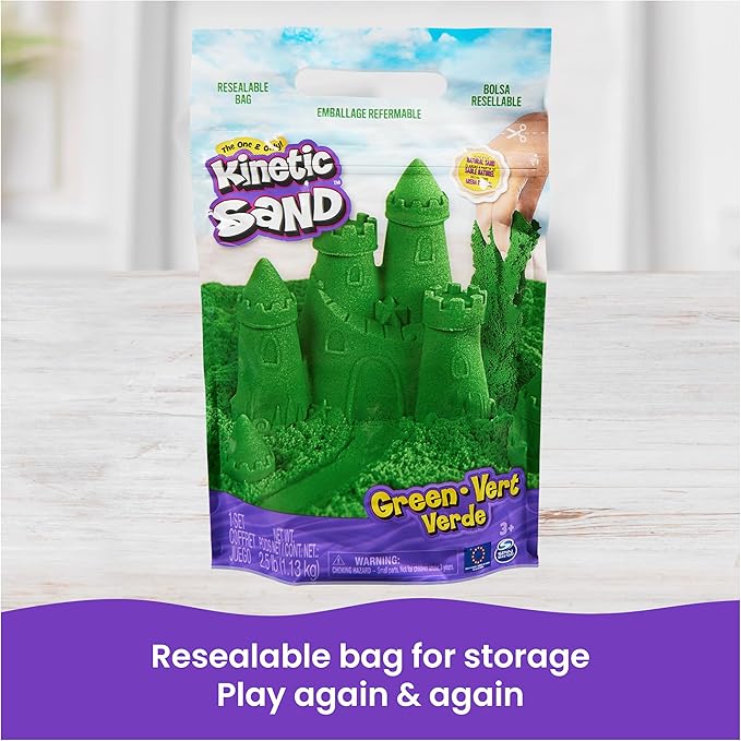 Kinetic Sand, 2.5lbs Green Play Sand, Moldable Sensory Toys for Kids, Resealable Bag, for Ages 3 and up