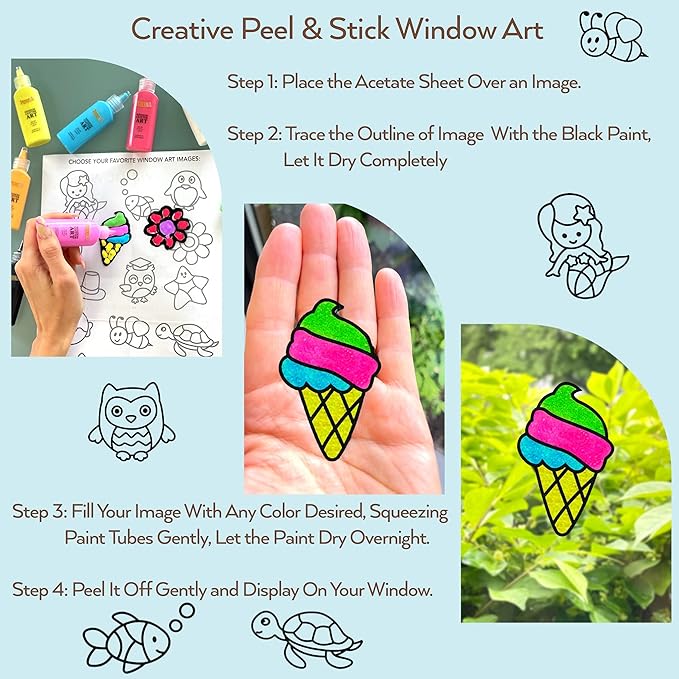 TOYLI Window Glitter Painting Kids Arts and Crafts Creative Set, 26 Suncatchers Kit,Gifts for Boys,Girls Ages 5,6,7,8,9,10 DIY, Great Home Birthday Party Idea, Your Own Fun Painting Activity NON Toxic