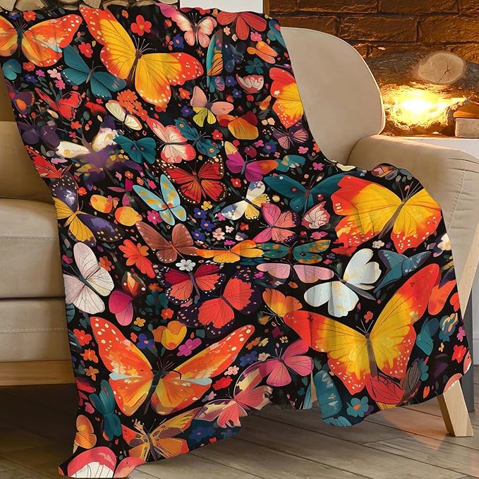 Butterfly Throw Blanket Colorful Butterfly Gifts for Kids Girls Adults Women Soft Cozy Warm Plush Fluffy Fuzzy Fleece Blanket Birthday Festival Home Decor 40''X50''