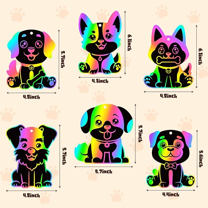 CY2SIDE Puppy Animal Color Scratch Bookmarks for Kids DIY Dog Scratch Card Craft Kit for Birthday Party Decors Puppy Dog Pet Magic Art Rainbow Color Craft Kit for Birthday Party Favor