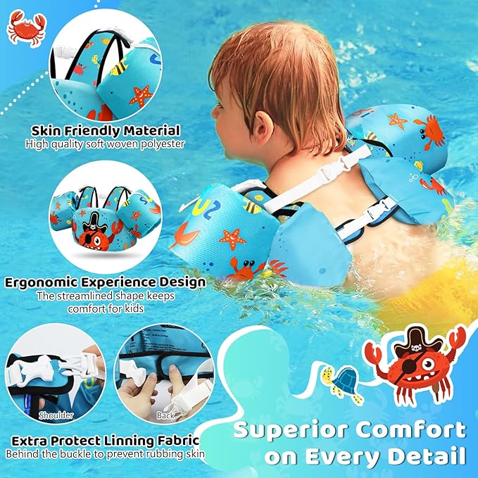 Vvinca Separable Toddler Swim Vest Fit 22-66 Lbs（1-6 Years）|2025 Newest 3 in 1 Pool Float & Arm Bands Boys and Girls, Adjustable Sturdy Safety for Infant 1 2 3 4 5 6 Year