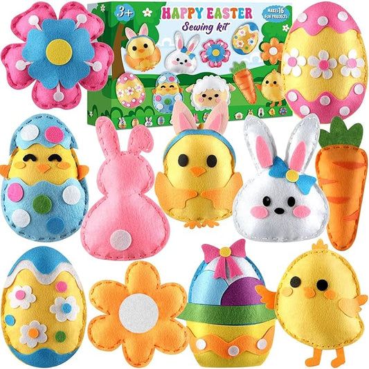ZOIIWA 16 Sets Easter Felt Craft Kit Art and Crafts for Kids Egg Rabbit Sewing Kit Easter Craft DIY Kit for Beginners Easter Party Favors for Family School Classroom Party Supplies for Boys and Girls