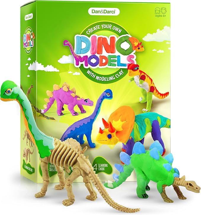 Dino Models, Clay Craft Kit - Dinosaur Arts and Crafts for Kids - Easter Gifts for Boys & Girls - Build 4 Dinos with Air Dry Magic Modeling Model Set Ages 3, 4, 5, 7, 8+ Boy or Girl