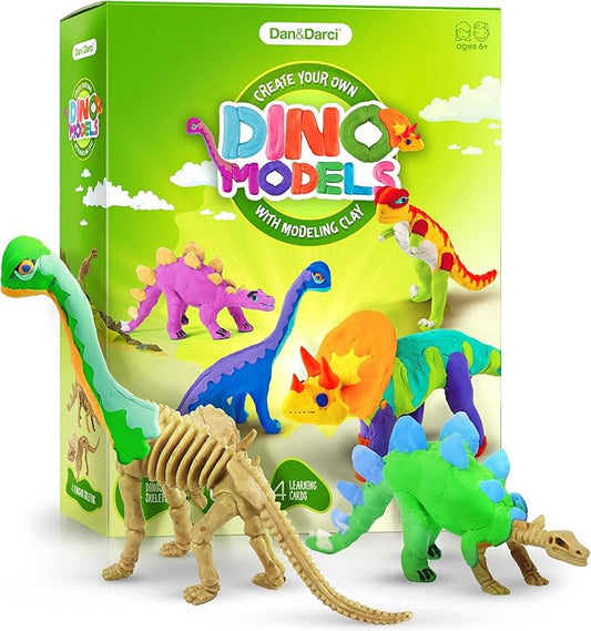 Dino Models, Clay Craft Kit - Dinosaur Arts and Crafts for Kids - Easter Gifts for Boys & Girls - Build 4 Dinos with Air Dry Magic Modeling Model Set Ages 3, 4, 5, 7, 8+ Boy or Girl