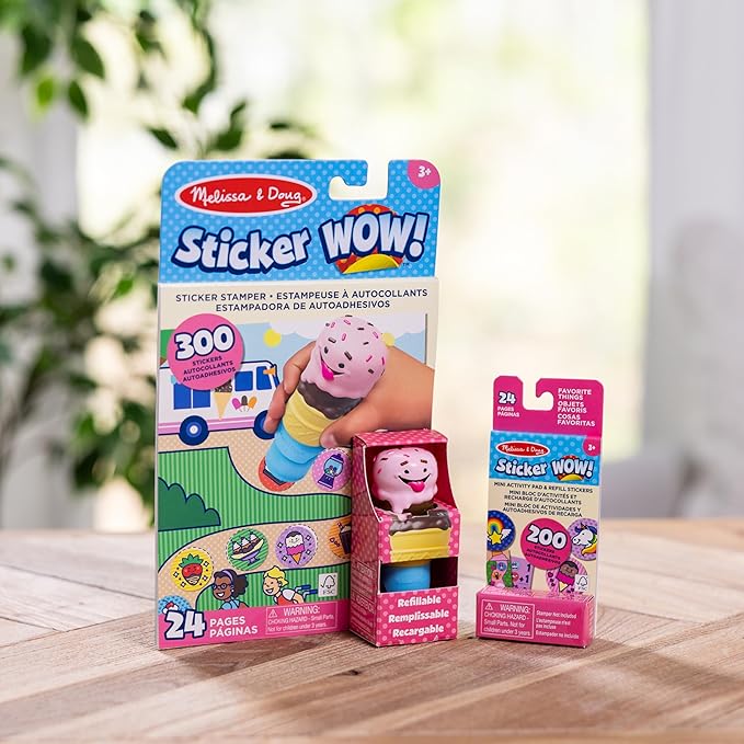 Melissa & Doug Sticker Wow!™ Ice Cream Bundle: 24-Page Activity Pad, Sticker Stamper, Mini Activity Pad, 500 Stickers, Arts and Crafts Fidget Toy Collectible Character