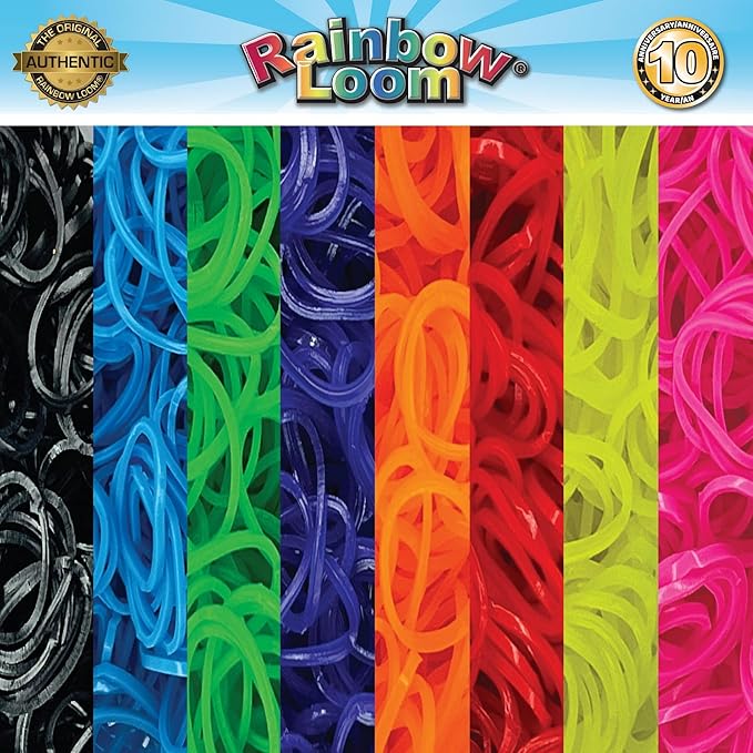 Rainbow Loom® Treasure Box NEON Edition, 8,000 Rubber Bands in 8 Different Neon Colors, and a Bonus of 2 Happy Looms, Great Activities for Boys and Girls 7+