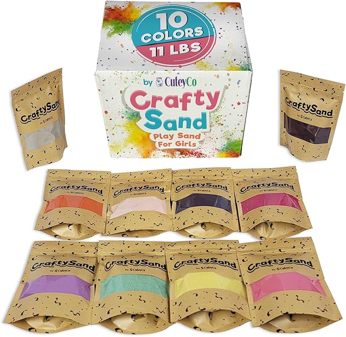CuteyCo Crafty Sand Pack - 10 Colors: 11 lbs of Vibrant Craft Sand & Play Sand for Girls