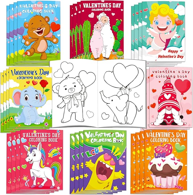 Omgouue 32Pcs Valentine’s Day Coloring Books for Kids - Coloring Book for Kids All Ages Indoor Activities at Home Party Favors Gift Supplies