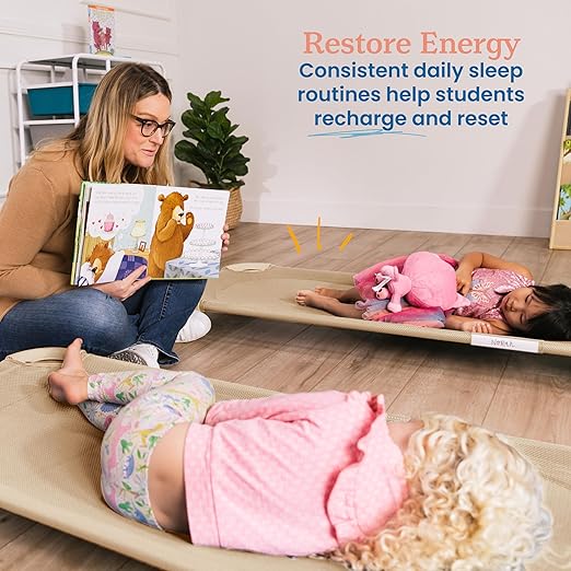 ECR4Kids Stackable Cozy Cot with Storage, Classroom Furniture, Sand, 6-Pack