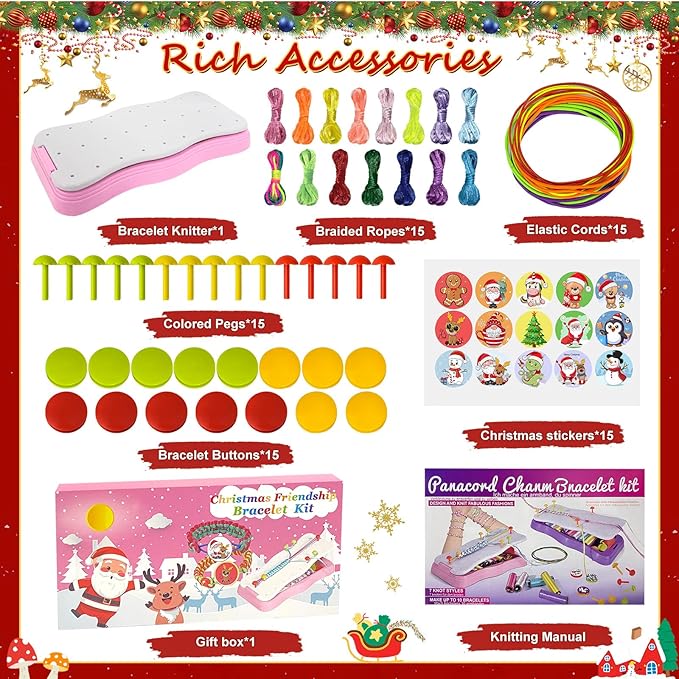 Friendship Bracelet Making Kit,String Bracelets Maker Arts and Craft for Girls,Birthday Gifts Ideas Christmas Stocking Stuffers Gifts for Girls (Pink Christmas)