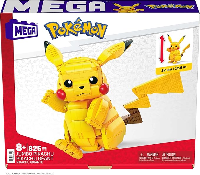 MEGA Pokémon Building Toys Set Jumbo Pikachu with 806 Pieces, Articulated and Poseable, 12 Inches Tall, for Kids