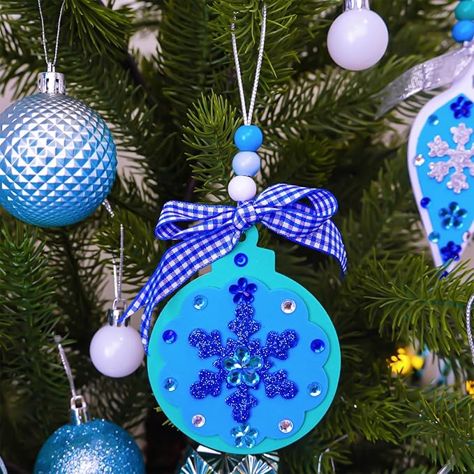 Winlyn 24 Sets Christmas Craft Kits Winter Crafts DIY Snowflake Baubles Ornaments Decorations Snowflake Foam Stickers Christmas Arts and Crafts for Kids Holiday Classroom Art Activities Party Favors