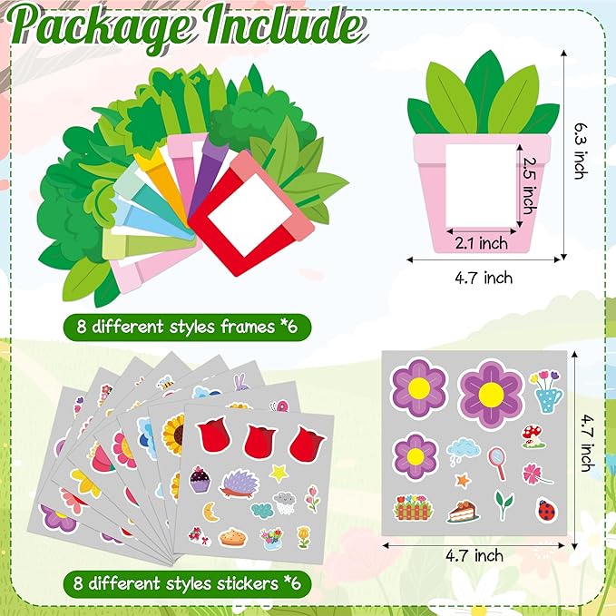 WATINC 96Pcs DIY Mother's Day Craft Kits for Kids, Make Your Own Spring Picture Frames with Stickers Flowers Paper, Spring Seasonal Gifts Craft Decor, Classroom Activities Supplies for Boys and Girls