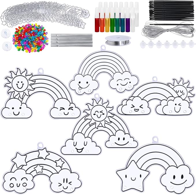 Winlyn 24 Sets Rainbow Suncatchers Ornaments Decorations DIY Window Paint Art Suncatchers Craft Kits Hanging Rainbow Sun Catchers for Kids Spring Summer Home Classroom Party Activity Art Project