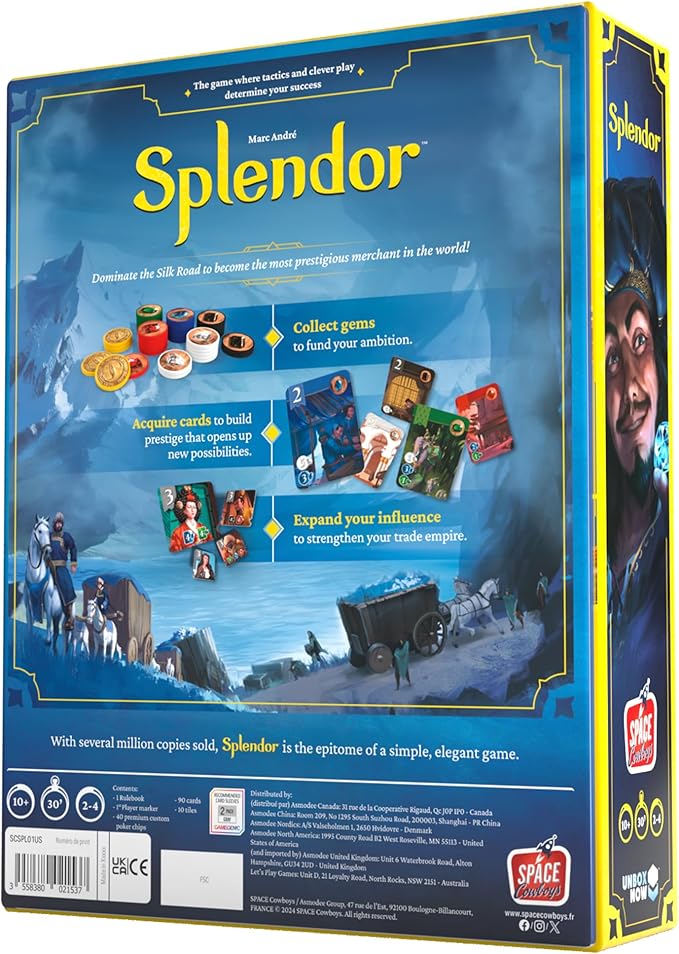 Splendor Board Game (Packaging May Vary) - Master The Art of Wealth and Prestige! - Engaging Gem Minding Strategy Game for Kids & Adults, Ages 10+, 2-4 Players, 30 Min Playtime, Made by Space Cowboys
